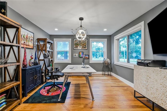 231 Audubon Blvd, New Orleans, LA 70125 - office with healthy amount of natural light, light wood-style floors, a chandelier, and recessed lighting