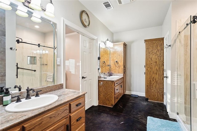 39602 E Tiger Loop, Ponchatoula, LA 70454 - full bath with a stall shower, two vanities, baseboards, and concrete floors
