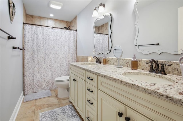 553 Manchester Dr, Slidell, LA 70461 - full bathroom featuring double vanity, toilet, and a shower with curtain