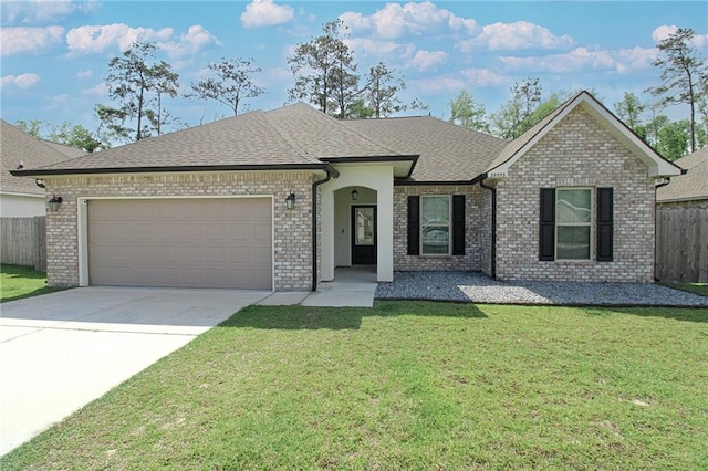 39593 Fly Creek Rd, Ponchatoula, LA 70454 - french country inspired facade featuring an attached garage, a shingled roof, concrete driveway, and brick siding