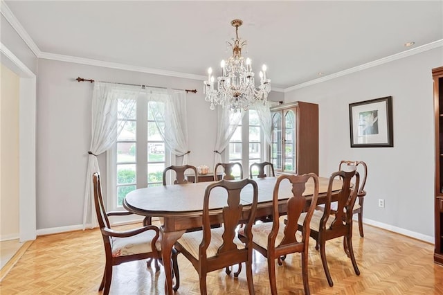 2442 Killdeer St, New Orleans, LA 70122 - dining area with baseboards, ornamental molding, and a chandelier