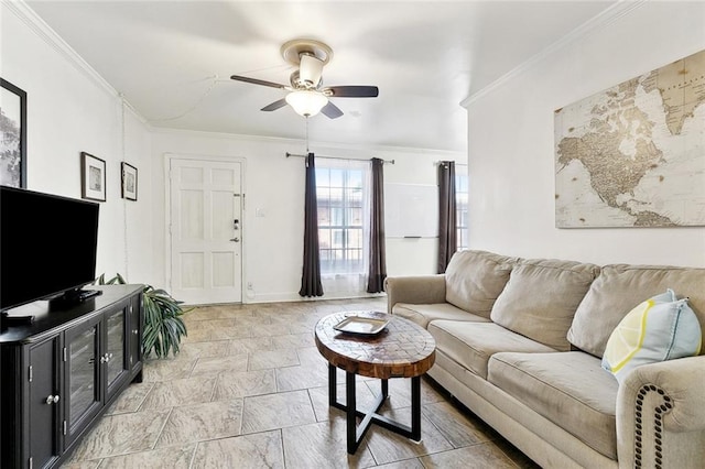 732 Cherokee St Unit 302, New Orleans, LA 70118 - living room featuring ceiling fan, ornamental molding, and baseboards