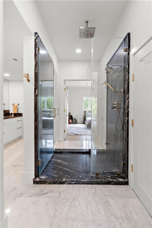 139 Fontainbleau Dr, Mandeville, LA 70471 - entrance foyer with marble finish floors and recessed lighting