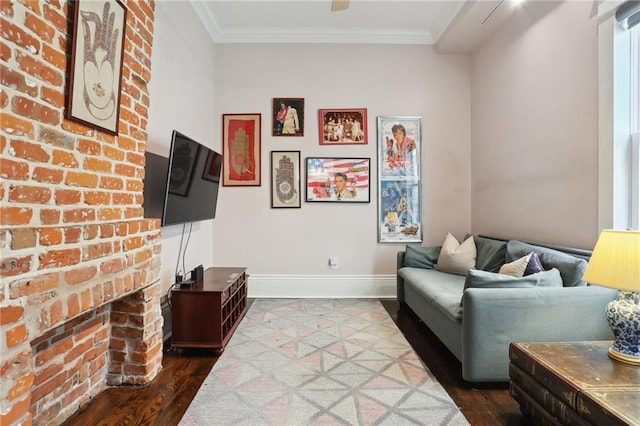 1212 Milan St, New Orleans, LA 70115 - living room with dark wood-type flooring, baseboards, and crown molding