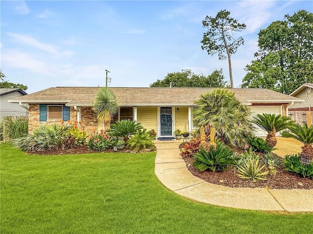 121 Matthews Dr, Slidell, LA 70458 - ranch-style home featuring a garage, a front yard, and roof with shingles