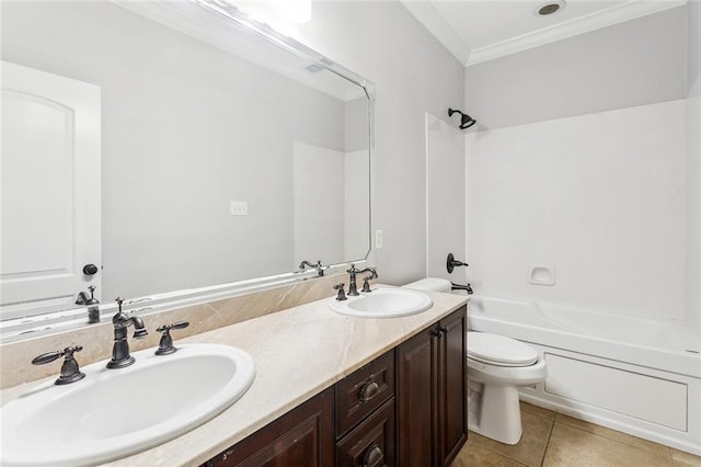322 Palermo Dr, Slidell, LA 70458 - full bath featuring ornamental molding, tile patterned floors, shower / washtub combination, and double vanity