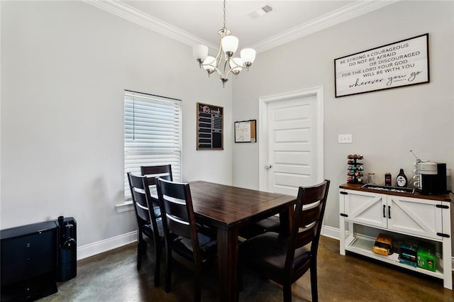 19499 Deerfield Loop, Loranger, LA 70446 - dining room featuring a chandelier, finished concrete floors, crown molding, and baseboards