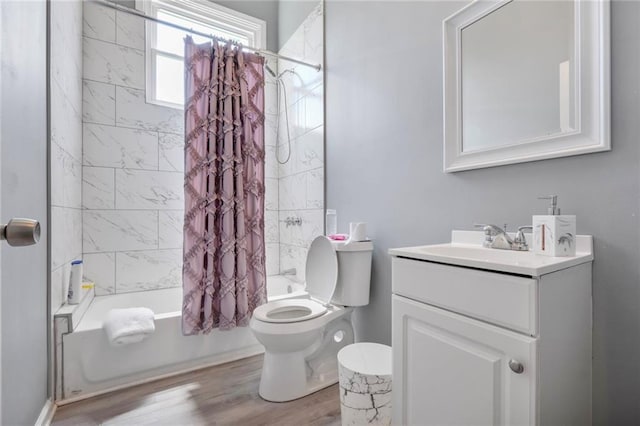 4716-18 Burgundy St, New Orleans, LA 70117 - full bathroom with vanity, shower / bathtub combination with curtain, toilet, and wood finished floors