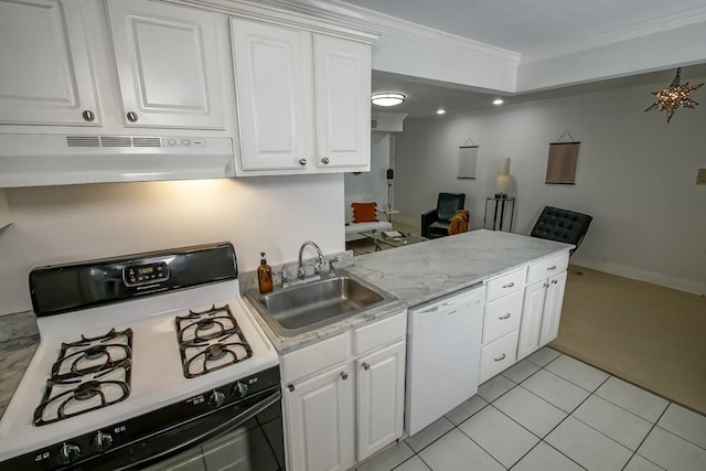 1323 Dauphine St Unit 3, New Orleans, LA 70116 - kitchen featuring gas stove, under cabinet range hood, a sink, dishwasher, and white cabinetry