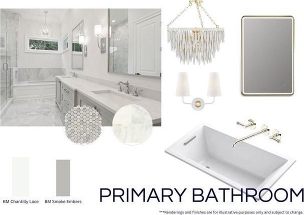 114 Wren St Unit 114, New Orleans, LA 70124 - full bath with a chandelier, a tub to relax in, a shower stall, and marble finish flooring