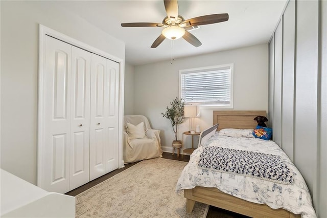 4009 Purdue Dr, Metairie, LA 70003 - bedroom with a closet, wood finished floors, and ceiling fan
