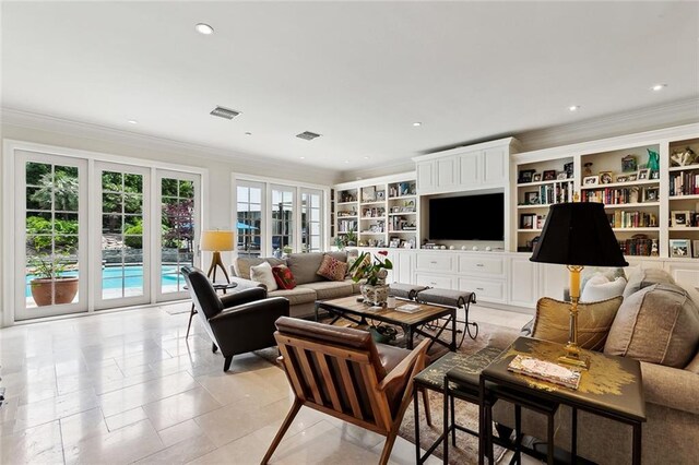 105 Mulberry Dr, Metairie, LA 70005 - living room with ornamental molding and recessed lighting