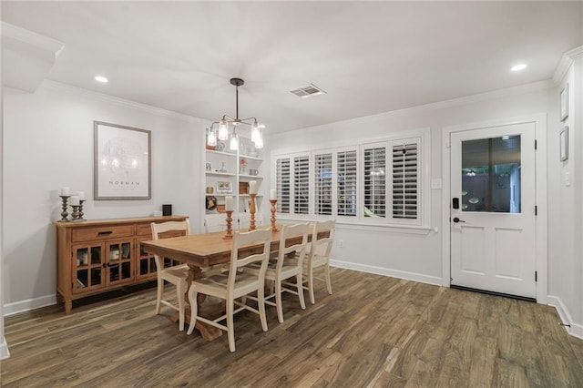 5844 Fleur De Lis Dr, New Orleans, LA 70124 - dining room with wood finished floors, ornamental molding, baseboards, and recessed lighting