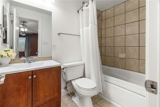 2305 Generes Dr, Harahan, LA 70123 - bathroom featuring tile patterned flooring, vanity, shower / tub combo, and ceiling fan