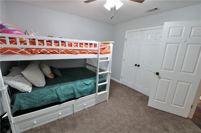 1613 Live Oak St, Slidell, LA 70460 - bedroom featuring carpet flooring, a closet, and ceiling fan