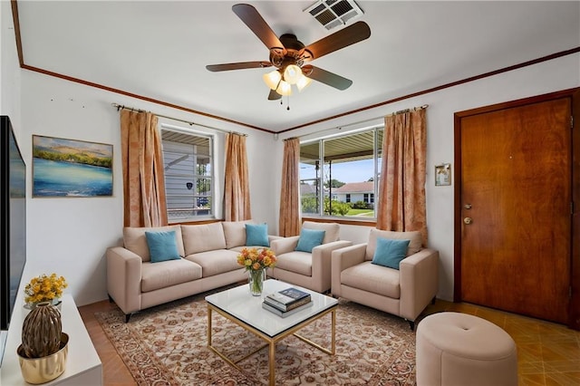 564 Saint Ann St, Marrero, LA 70072 - living area with ceiling fan and crown molding