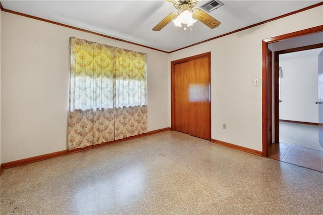 564 Saint Ann St, Marrero, LA 70072 - empty room featuring baseboards, a ceiling fan, and crown molding