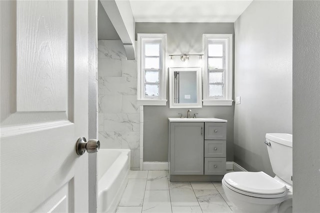 4959 Elysian Fields Ave, New Orleans, LA 70122 - bathroom with marble look tile flooring, vanity, toilet, and baseboards