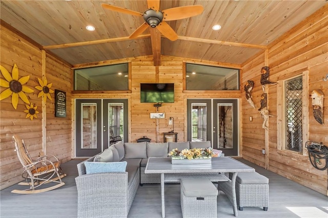 18064 Faller Rd, Tickfaw, LA 70466 - view of patio / terrace with an outdoor hangout area, ceiling fan, and a wooden deck