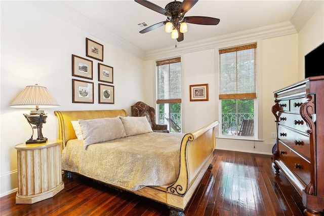 1026 Valence St, New Orleans, LA 70115 - bedroom featuring hardwood / wood-style flooring, baseboards, ornamental molding, and a ceiling fan