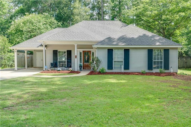 52 Hickory Dr, Covington, LA 70433 - view of front facade with concrete driveway, a shingled roof, an attached carport, and a porch