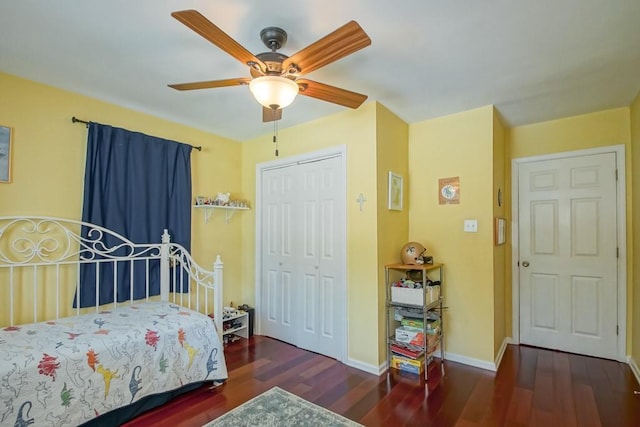 6557 W End Blvd, New Orleans, LA 70124 - bedroom featuring a closet, wood finished floors, and ceiling fan