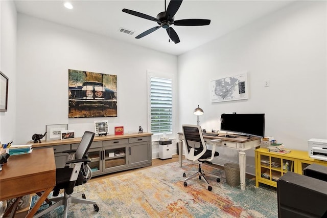 121 Chateau Papillon Ln, Mandeville, LA 70471 - office area with ceiling fan, wood finished floors, and recessed lighting