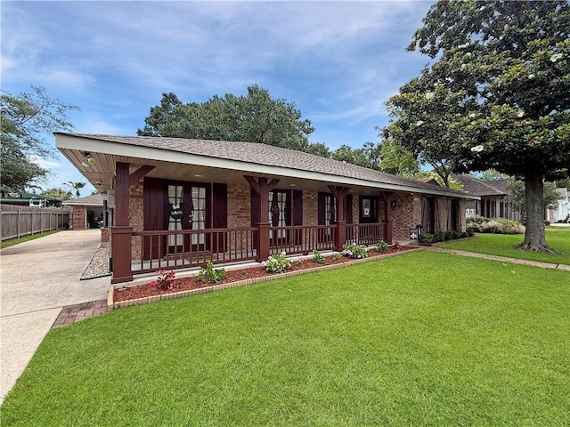 8809 Belle Grove Pl, River Ridge, LA 70123 - ranch-style home featuring a porch, driveway, brick siding, and roof with shingles