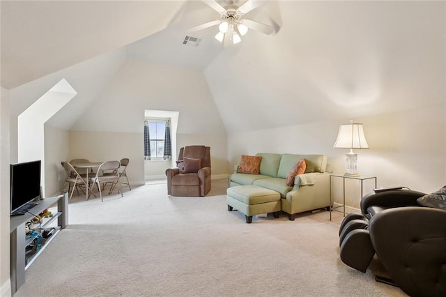 404 Southdown Loop, Covington, LA 70433 - carpeted living room with lofted ceiling and a ceiling fan