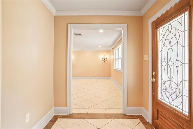 6219 Perlita Dr, New Orleans, LA 70122 - foyer entrance featuring light tile patterned flooring, ornamental molding, baseboards, and recessed lighting