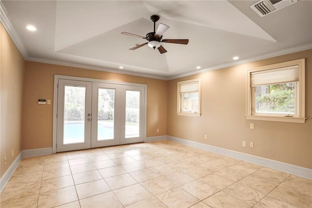 6219 Perlita Dr, New Orleans, LA 70122 - spare room featuring crown molding, ceiling fan, recessed lighting, baseboards, and lofted ceiling