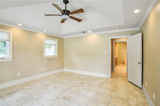 6219 Perlita Dr, New Orleans, LA 70122 - spare room featuring ornamental molding, ceiling fan, recessed lighting, and baseboards
