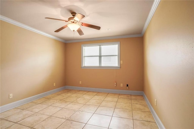 6219 Perlita Dr, New Orleans, LA 70122 - empty room featuring ornamental molding, a ceiling fan, light tile patterned floors, and baseboards