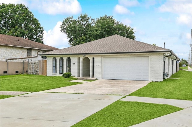 4320 Harvard Ave, Metairie, LA 70006 - ranch-style house with driveway, an attached garage, a front yard, and brick siding