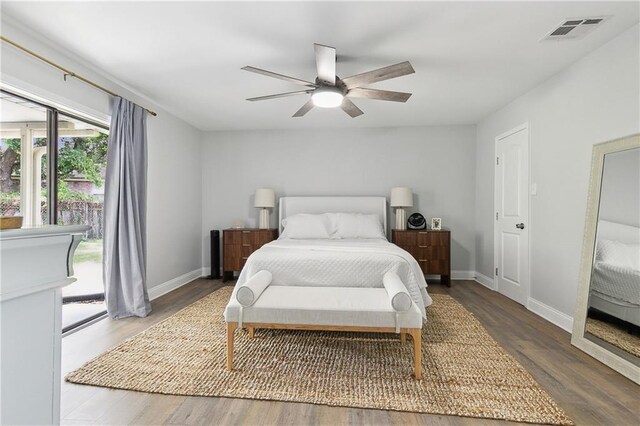 4320 Harvard Ave, Metairie, LA 70006 - bedroom featuring access to outside, wood finished floors, baseboards, and a ceiling fan