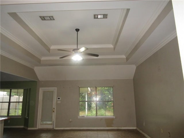 2 Tuscany Dr, La Place, LA 70068 - unfurnished room with a tray ceiling, a ceiling fan, baseboards, and ornamental molding