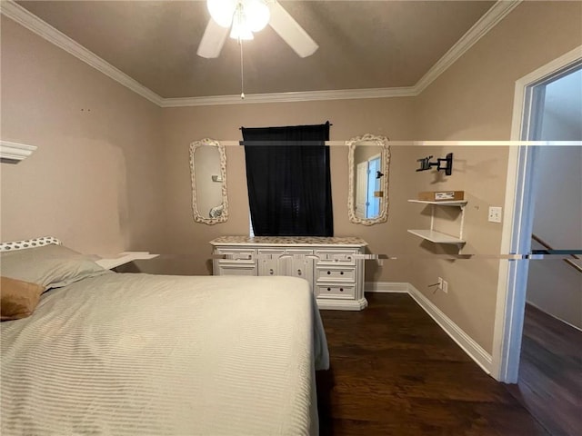 4441 Burbank Dr Unit 308, Baton Rouge, LA 70820 - bedroom with dark wood finished floors, crown molding, baseboards, and ceiling fan