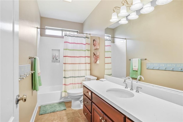 1067 Scarlet Oak Ln, Mandeville, LA 70448 - bathroom featuring vanity, toilet, shower / bath combo, tile patterned flooring, and a chandelier