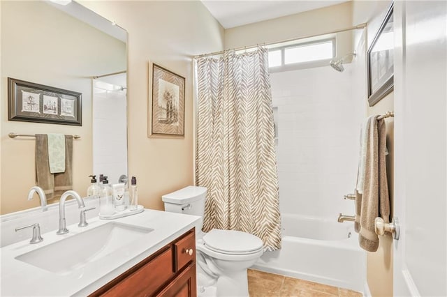 1067 Scarlet Oak Ln, Mandeville, LA 70448 - full bathroom featuring vanity, toilet, shower / bathtub combination with curtain, and tile patterned floors