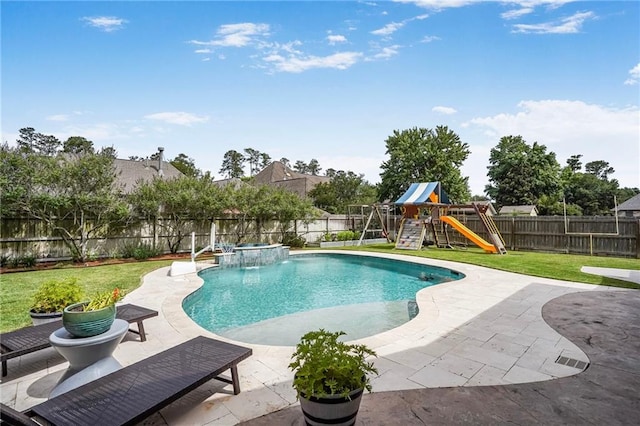 1067 Scarlet Oak Ln, Mandeville, LA 70448 - view of pool featuring a patio, a playground, and a pool with connected hot tub