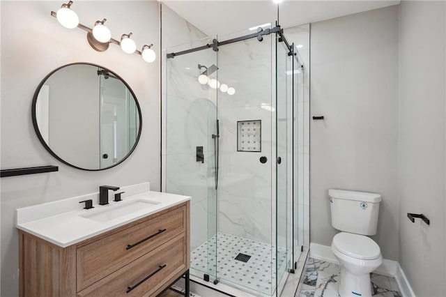 2327 Pauline St, New Orleans, LA 70117 - full bathroom with toilet, vanity, marble finish floors, baseboards, and a marble finish shower