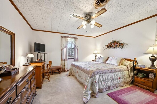 2108 Washington St, Franklinton, LA 70438 - bedroom featuring ornamental molding, light carpet, and ceiling fan
