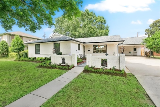 4905 Haring Ct, Metairie, LA 70006 - view of front facade featuring concrete driveway, stucco siding, a shingled roof, and a carport