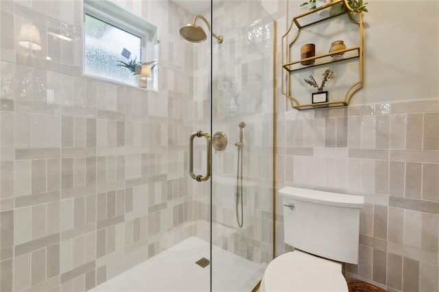 4905 Haring Ct, Metairie, LA 70006 - bathroom featuring a shower stall, tile walls, and toilet