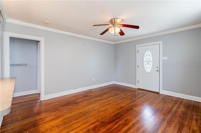 1017 Marian Ave, Metairie, LA 70001 - entryway with a ceiling fan, wood-type flooring, baseboards, and ornamental molding
