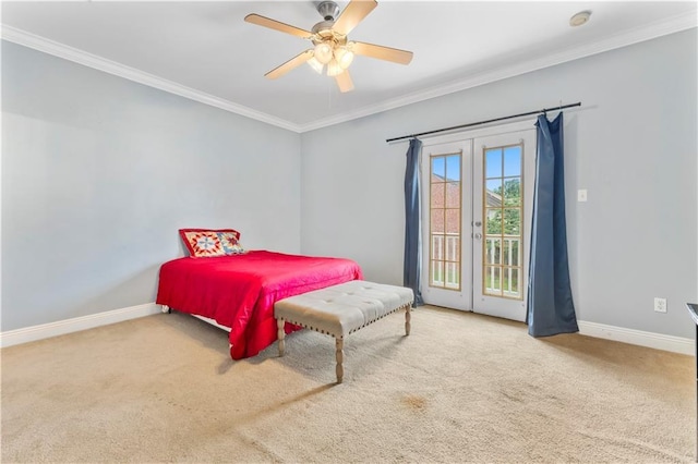 5315 Arlington Ct, Baton Rouge, LA 70820 - carpeted bedroom featuring access to outside, ornamental molding, a ceiling fan, and french doors