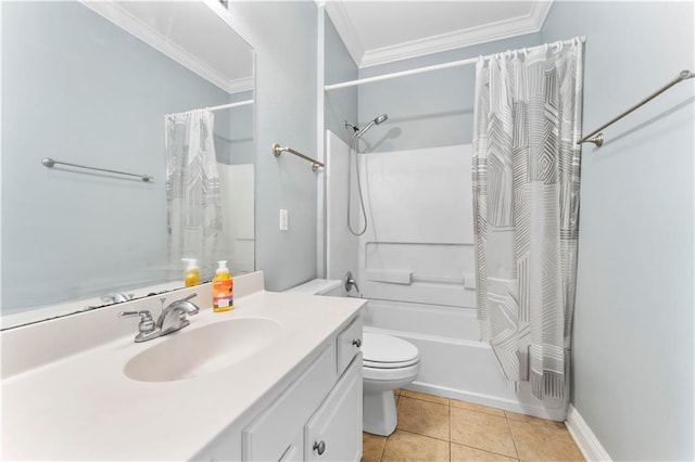 5315 Arlington Ct, Baton Rouge, LA 70820 - bathroom with vanity, shower / bathtub combination with curtain, crown molding, and tile patterned flooring