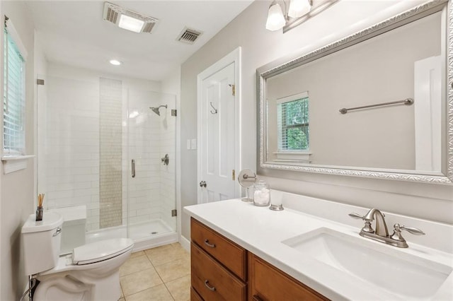 63 Doubloon Dr, Slidell, LA 70461 - full bath with toilet, a stall shower, vanity, tile patterned flooring, and recessed lighting