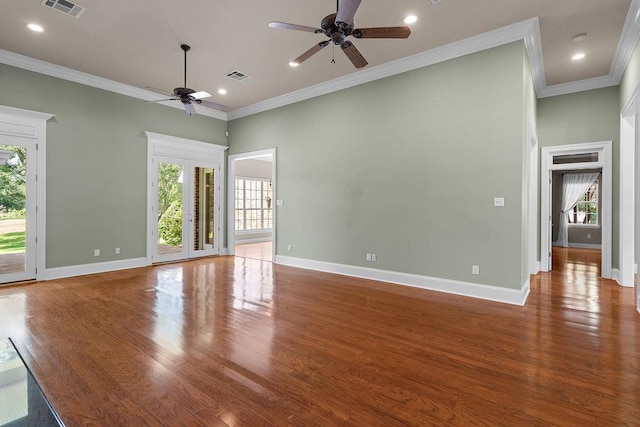 444 Trailhead Dr, Abita Springs, LA 70420 - unfurnished room featuring a ceiling fan, wood finished floors, crown molding, baseboards, and recessed lighting