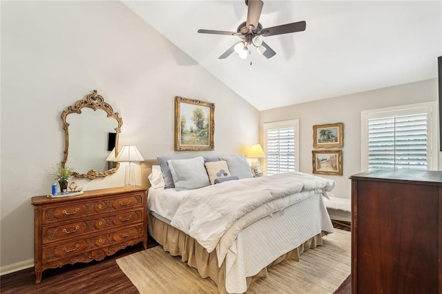 8 S Court Villa Unit 8, Mandeville, LA 70471 - bedroom featuring wood finished floors, vaulted ceiling, ceiling fan, and baseboards
